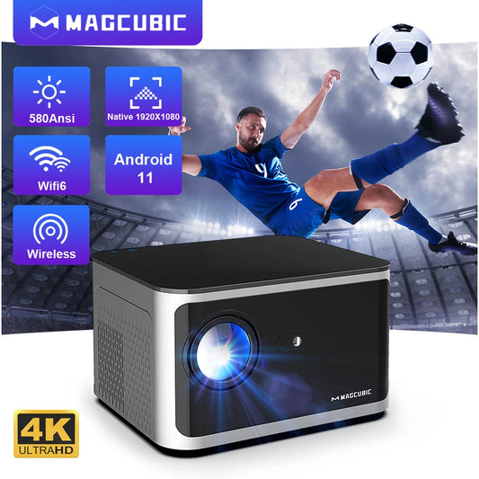 Magcubic HY350 Pro Correction Projector, 4K 1080P FHD Supports 580 ANSI WiFi6 Smart Projector, BT 5.0, Portable Home Theater Projector with Built-in Android OS