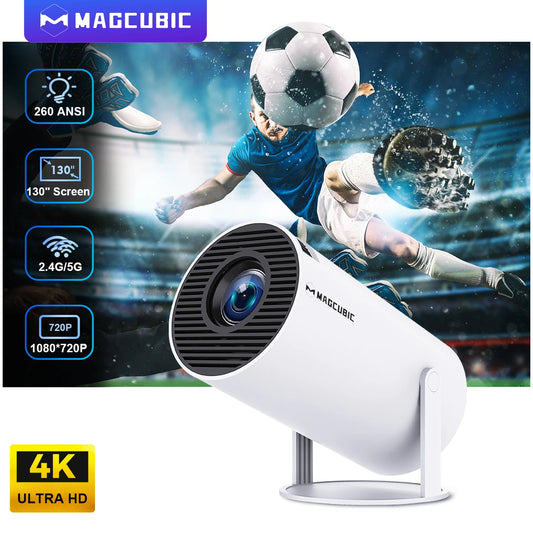 Mini Projector, HY300 Auto Keystone Correction Portable Projector, 4K/ 200 ANSI Smart Projector with 2.4/5G WiFi, BT 5.0, 130 Inch Screen, 180 Degree Flip, Round Design, Home Video Projector - MAGCUBIC HY300 Projector