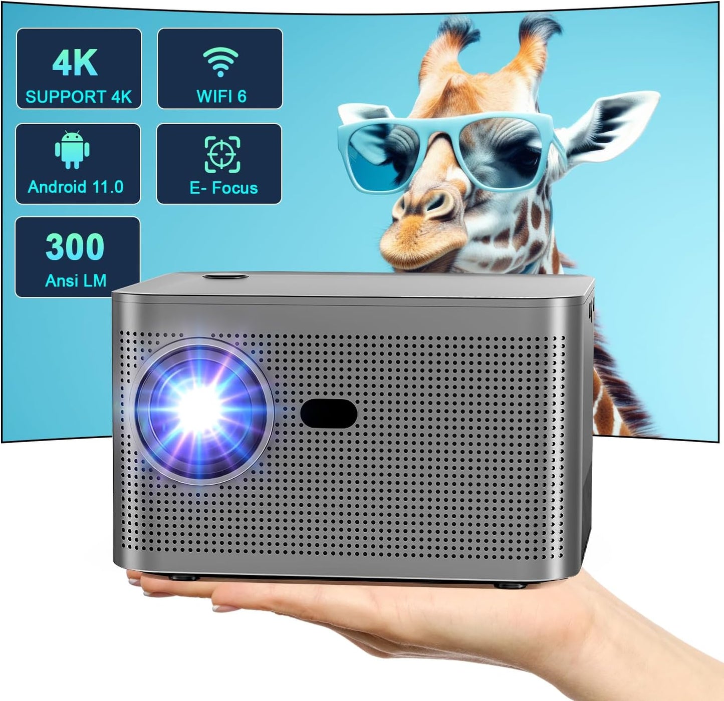 HY350 Keystone Correction Mini Projector, 4K 1080P Full HD Support 580 ANSI Smart Projector with WiFi6, BT 5.0, 150 Inch Screen, Portable Built-in Android OS 11.0 Home Theater Projector - MAGCUBIC