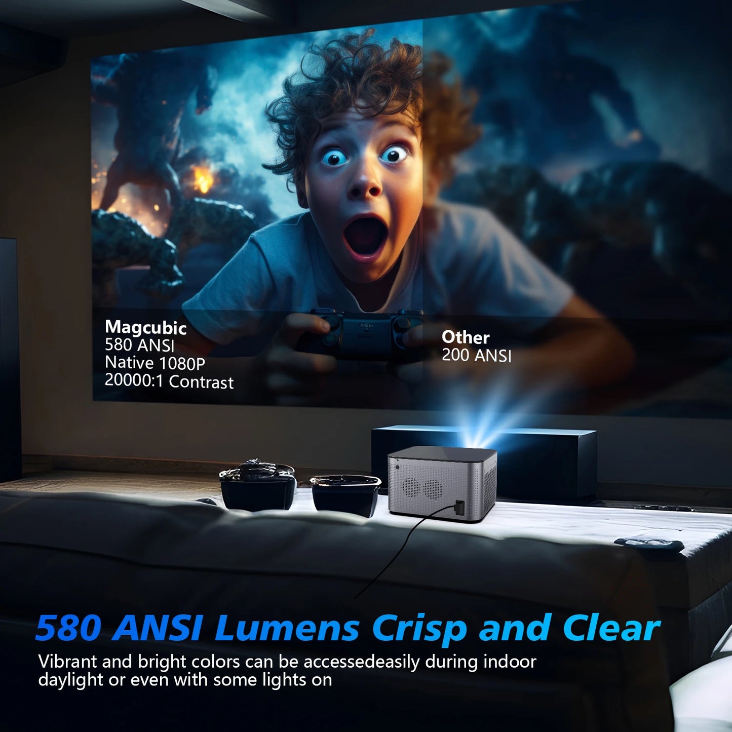 HY350+ Android 11 4K Smart Projector 580ANSI 1920*1080P Full HD Wifi6 BT5.0 Allwinner H713 Voice Control Home Cinema Theater - MAGCUBIC
