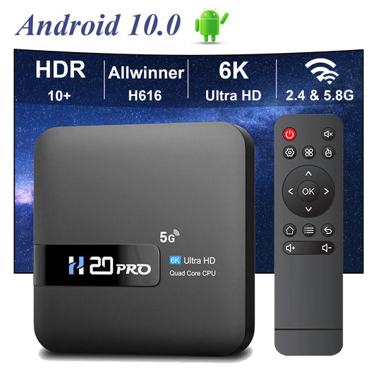 H20PRO Smart Android TV Box Android 10.0 16GB 2.4&5G WIFI 4K Media Player TV Box Android Play Store Very Fast 1080P Set Top Box