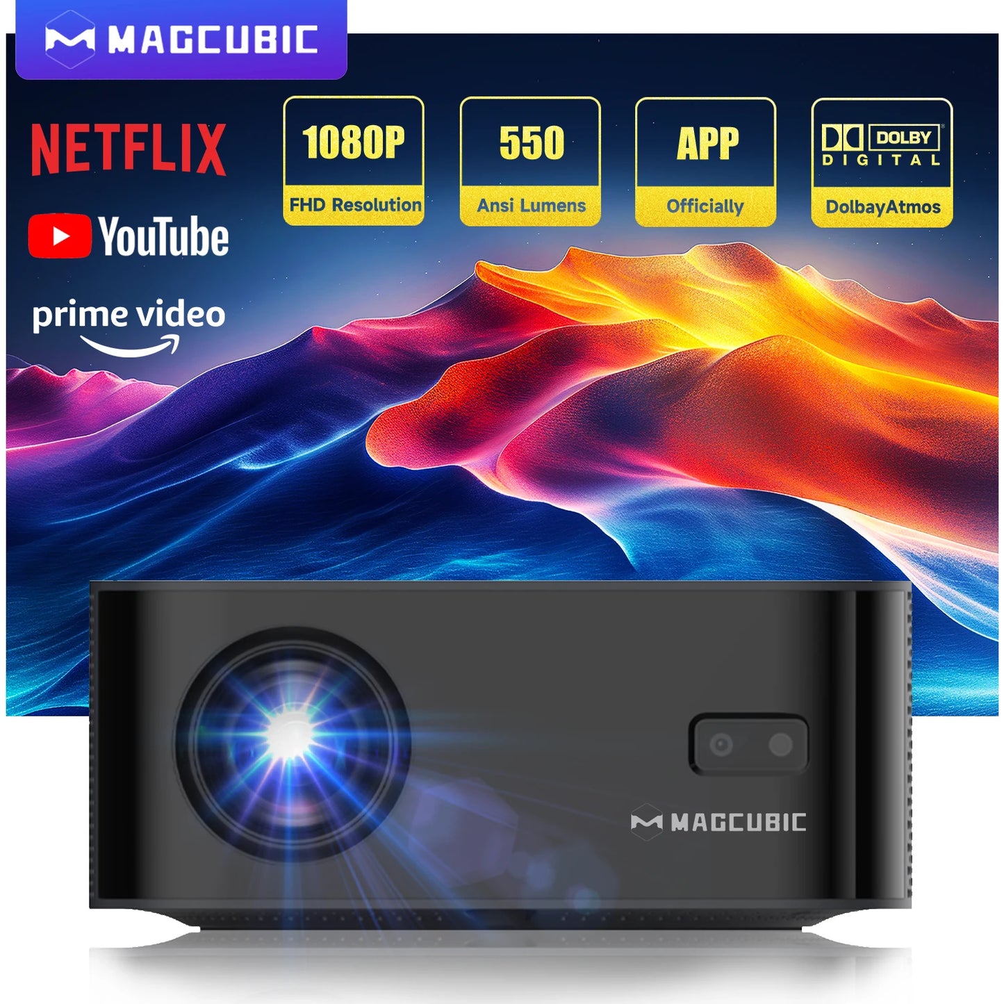 Magcubic HT600 Projector 550 ANSI 4K 1080P with Linux Android System Dolby HDR10 Dual Wifi BT for Netflix Youtube Certified Home - magcubicvision.com - official website magcubic store