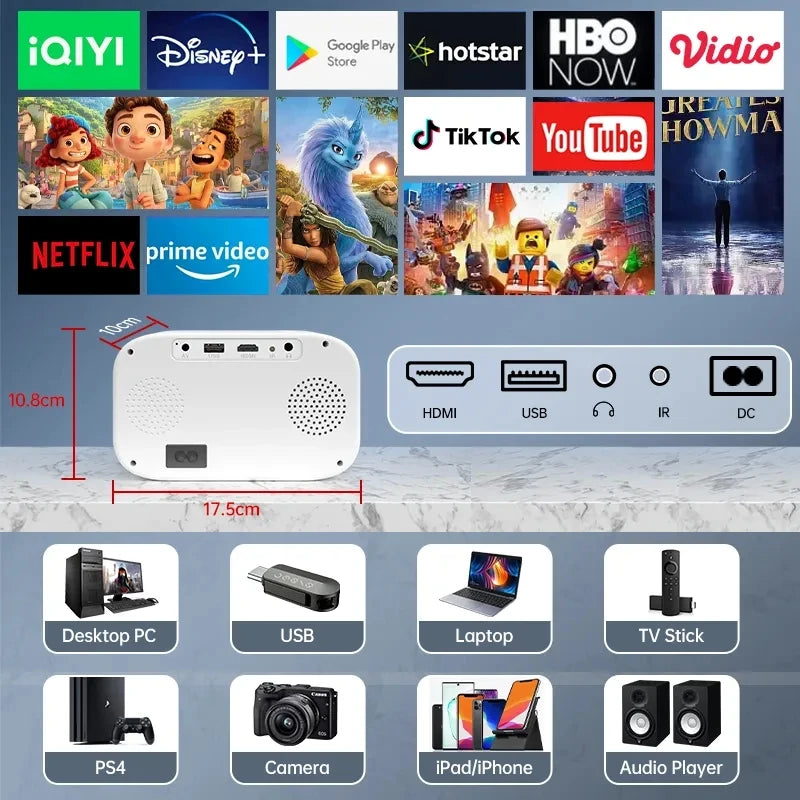 P28S MINI Projector Home Theater Portable 3D Cinema LED Videoprojector WIFI Miracast Android IOS SmartPhone for 1080P 4K - MAGCUBIC